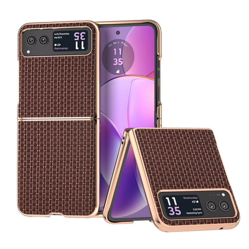 Motorola Razr 2023 Genuine Leather Luxury Series Nano Plating Phone Case - Coffee